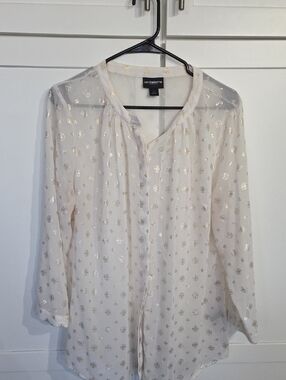 Liz Claiborne Cream Blouse with Gold Dot Accents